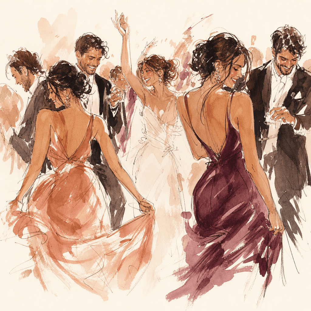 A live illustration of a wedding dancefloor in motion